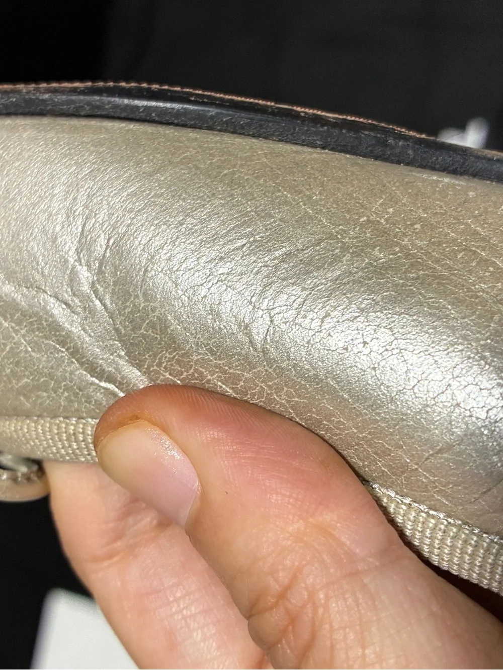 CHANEL silver cream and Black Cap-Toe Leather Ballet Flats